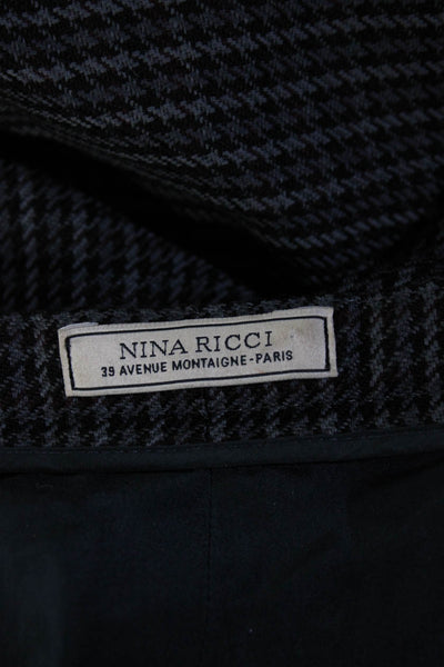 Nina Ricci Womens Wool Houndstooth Print Straight Leg Trousers Gray Size 36