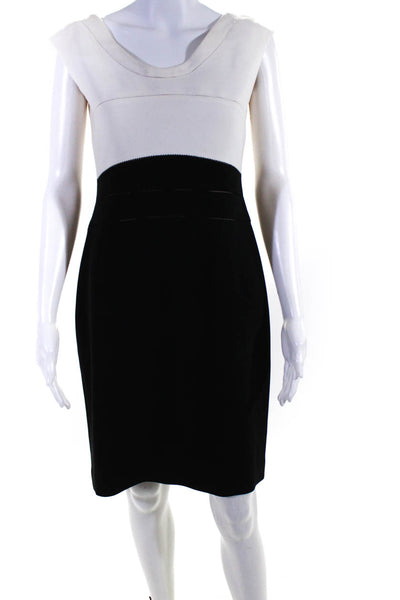 Escada Womens Colorblock Scoop Neck Sleeveless Pencil Dress White Black Size 36