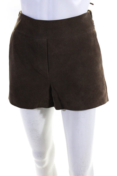 Intermix Women's Zip Up Suede Tie Mini Shorts Brown Size S