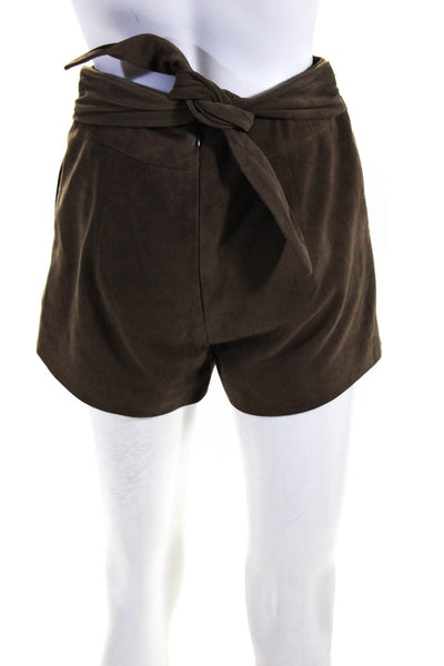 Intermix Women's Zip Up Suede Tie Mini Shorts Brown Size S