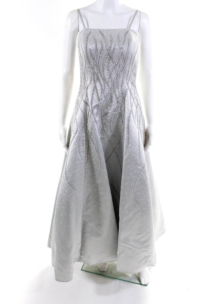 Jovani Womens Beaded Spaghetti Strap A  Line Gown Gray Size 6