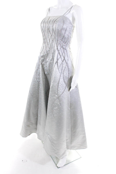 Jovani Womens Beaded Spaghetti Strap A  Line Gown Gray Size 6