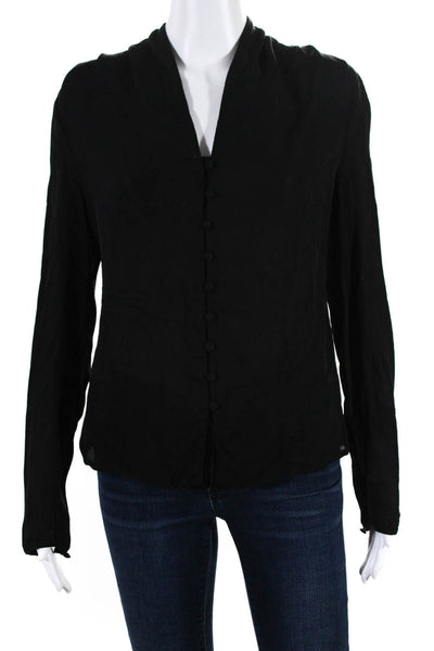 Halston Heritage Women's Silk Long Sleeve Button Down Blouse Black Size 4