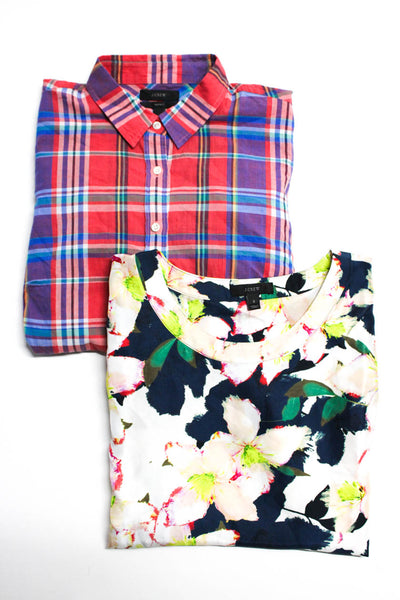J Crew Womens Floral Silk Sleeveless Plaid Button Up Shirt Blouse Size 2 6T Lot2