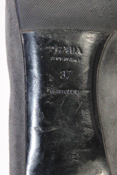 Prada Women's Suede Cap Toe Mid Heel Slip On Pumps Gray Size 37