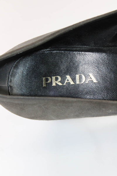Prada Women's Suede Cap Toe Mid Heel Slip On Pumps Gray Size 37