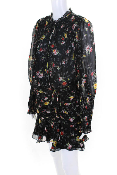 Veronica Beard Womens Silk Floral Print V Neck Ruched Dress Black Size 0