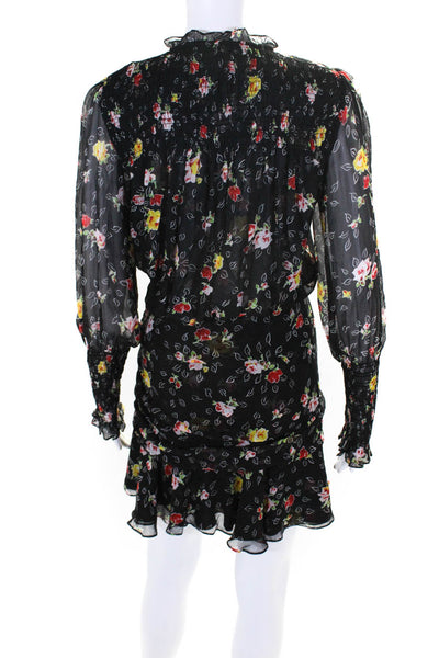 Veronica Beard Womens Silk Floral Print V Neck Ruched Dress Black Size 0