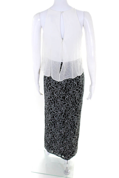 Aidan Mattox Womens Silk Lace Sleeveless Gown White Black Size 0