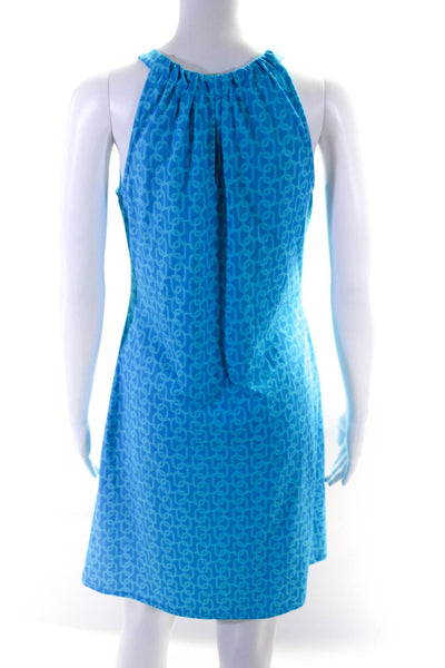 Jude Connally Womens Abstract Sleeveless Ruched A-Line Midi Dress Blue Size XS