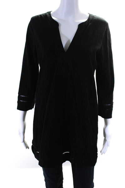 J Crew Womens Long Sleeve Knit Y Neck Top Tunic Blouse Black Size Small