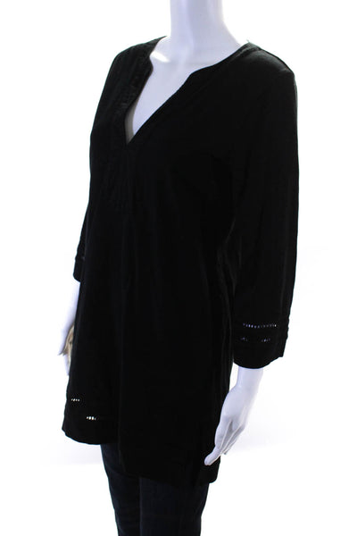 J Crew Womens Long Sleeve Knit Y Neck Top Tunic Blouse Black Size Small