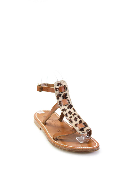 Kjaques St. Tropez Womens Pony Hair Animal Print Buckle Sandals Brown Size EUR36