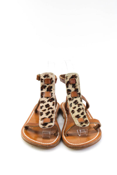 Kjaques St. Tropez Womens Pony Hair Animal Print Buckle Sandals Brown Size EUR36