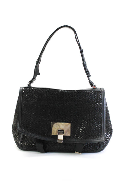 Proenza Schouler Womens Woven Textured Flapped Clasp Satchel Handbag Black