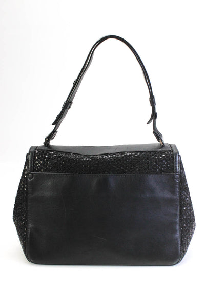 Proenza Schouler Womens Woven Textured Flapped Clasp Satchel Handbag Black