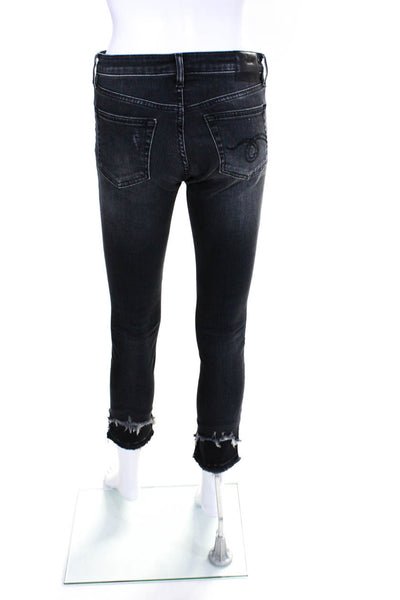 R13 Womens Low Rise Distressed Skinny Jeans Denim Pants Dark Gray Size 25