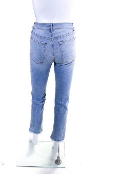 Frame Womens High Waist Faux Pearl Beaded Straight Leg Jeans Light Blue Size 26