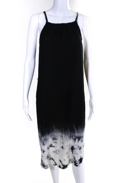 Go By GoSilk Womens Pullover Scoop Neck Tie Dyed Trim Silk Dress Black Medium