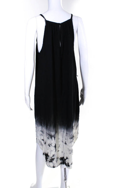Go By GoSilk Womens Pullover Scoop Neck Tie Dyed Trim Silk Dress Black Medium