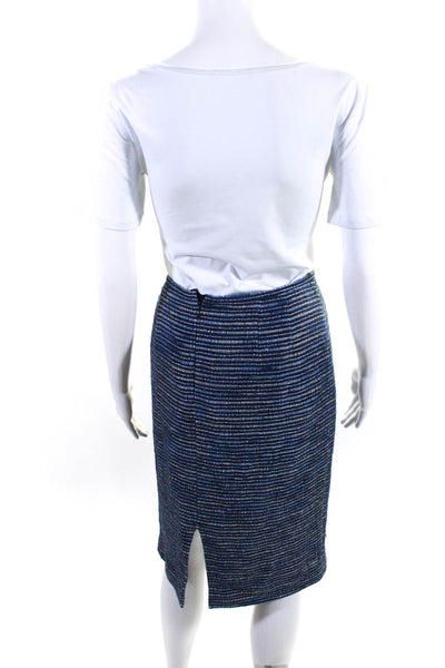 Lafayette 148 New York Womens Boucle Pencil Skirt Blue Cotton Size 10