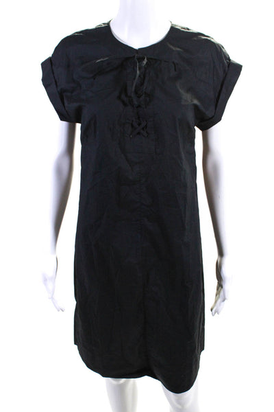 J Crew Womens Poplin Lace Up Crew Neck Sleeveless Shift Dress Black Size TS