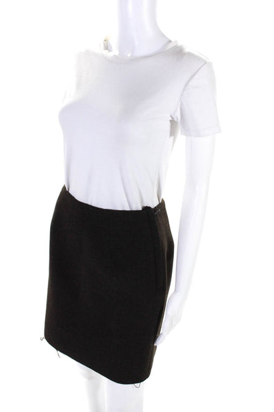 Lanvin Womens Brown Wool Side Zip Knee Length Pencil Skirt Size 36