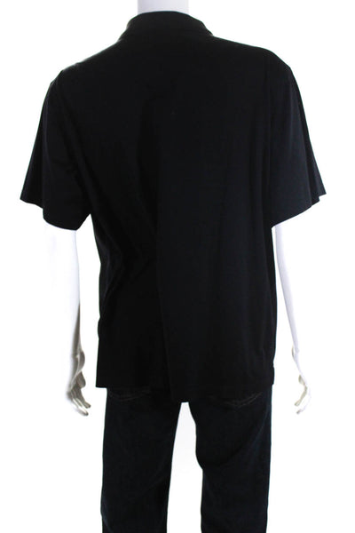 Raffi Mens Short Sleeve Jersey Polo Henley Dress Shirt Black Cotton Size XXL