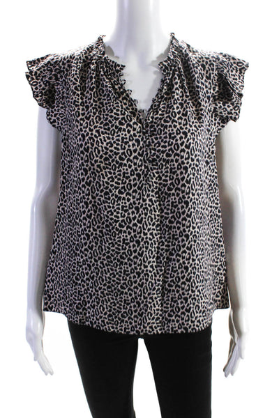 Rebecca Taylor Womens Leopard Print Flutter Sleeve Top Blouse Light Pink Size 8