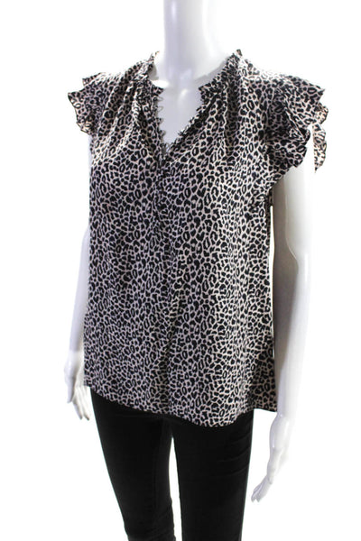 Rebecca Taylor Womens Leopard Print Flutter Sleeve Top Blouse Light Pink Size 8