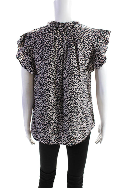 Rebecca Taylor Womens Leopard Print Flutter Sleeve Top Blouse Light Pink Size 8