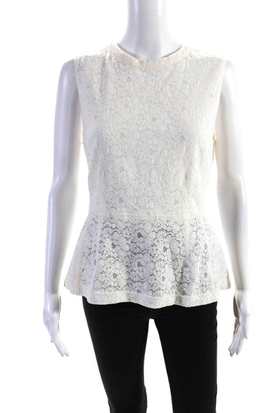 Rebecca Taylor Womens Crew Neck Sleeveless Lace Shell Top Blouse Ivory Size 8