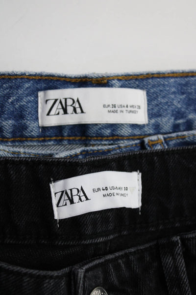 Zara Womens Wide Leg Cargo Slim Straight Jeans Black Blue Size 4 8 Lot 2