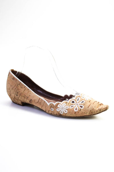 Tabitha Simmons Womens Pointed Toe Embroidered Cork Ballet Flats Brown Size 38.5