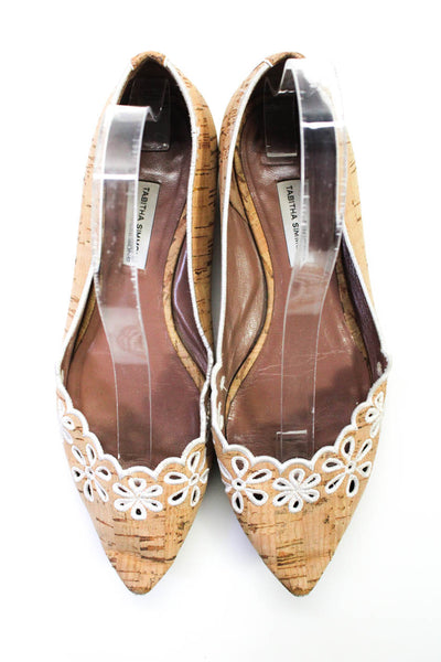 Tabitha Simmons Womens Pointed Toe Embroidered Cork Ballet Flats Brown Size 38.5