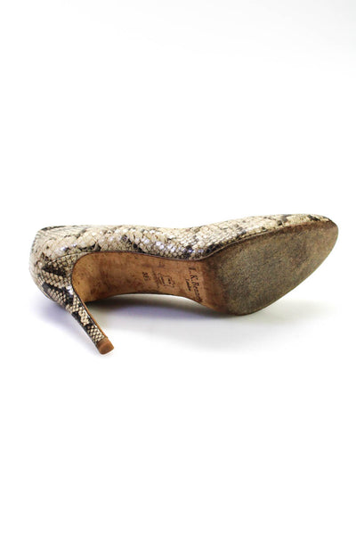 L.K. Bennett Womens Stiletto Snake Embossed Pumps Brown Leather Size 38.5
