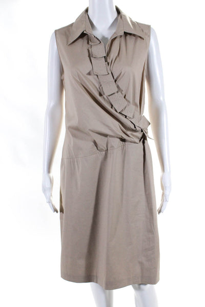 6267 Womens Side Zip Collared V Neck Knee Length Sheath Dress Brown Size IT 48