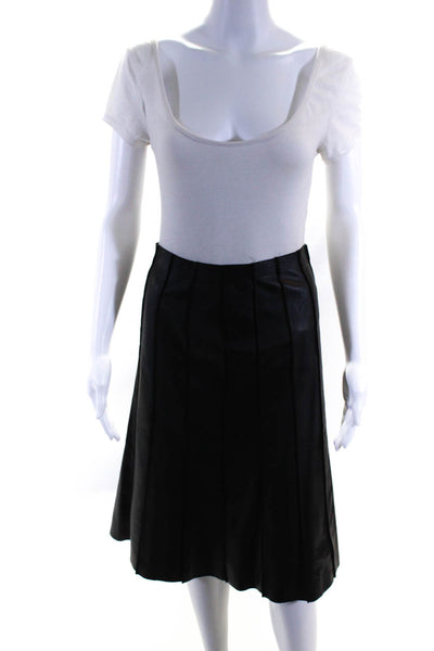 Designer Womens Leather A Line Skirt Black Size Small