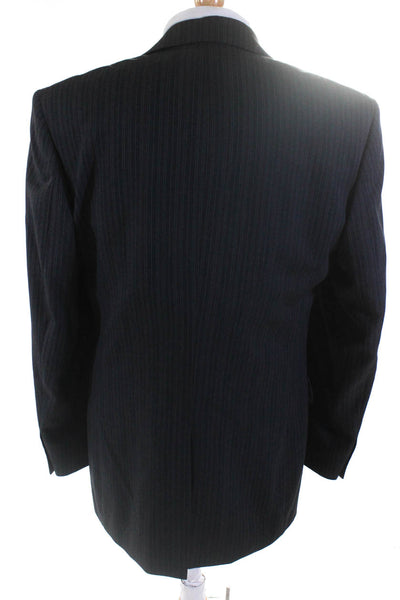 Alexandre London Mens Two Button Vertical Stripe Blazer Jacket Gray Wool EU 50