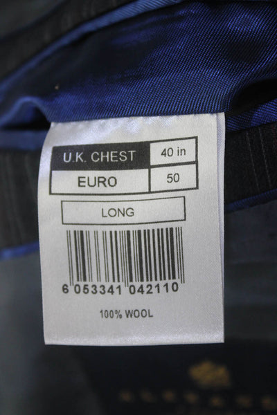 Alexandre London Mens Two Button Vertical Stripe Blazer Jacket Gray Wool EU 50