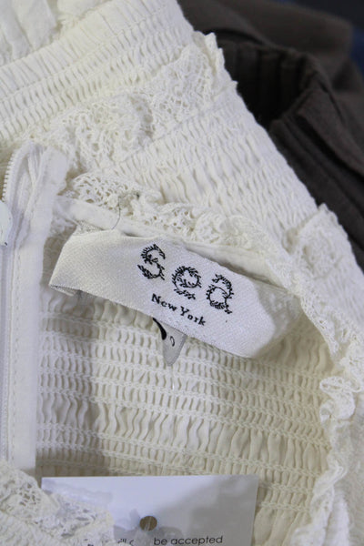 Sea New York Womens Smocked Square Neck Eyelet Midi Dress Cream Cotton Size 10