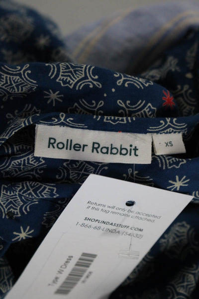 Roller Rabbit Womens Blue Printed Crew Neck Bell Sleeve Shift Dress Size XS