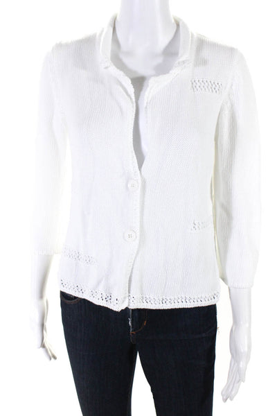 Amina Rubinacci Womens Cotton Button Knit Long Sleeve Cardigan White Size EUR40
