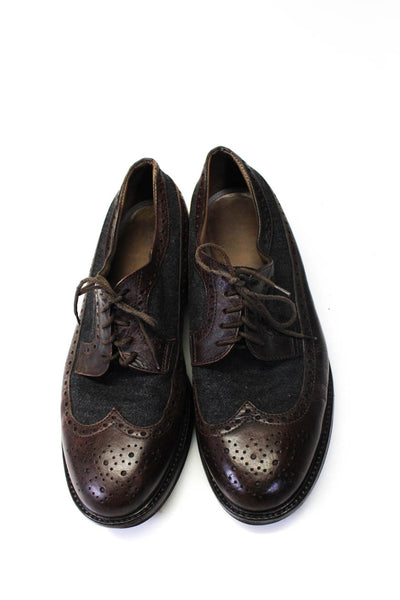 Brunello Cucinelli  Men's Round Toe Patent Leather Lace Up Loafters Brown Size 6
