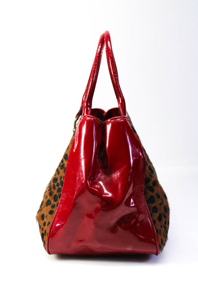 Beverly Feldman Women's Animal Print Snap Closure Tote Handbag Brown Red