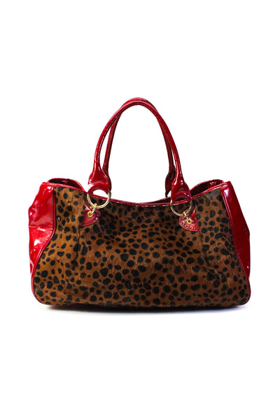 Beverly Feldman Women's Animal Print Snap Closure Tote Handbag Brown Red