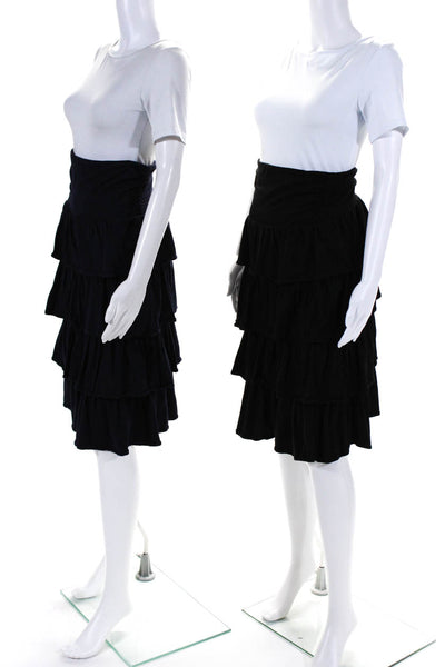J Crew Womens Cotton Ruffle Tiered Elastic Slip-On Midi Skirt Black Size M Lot 2