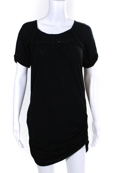 Isabel Marant Womens Braided Trim Short Sleeve Ruched Dress Black Size EUR 42
