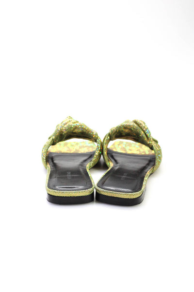 By Far Womens Lima Disco Hologram Suede Knot Mules Flats Green Size 36 6