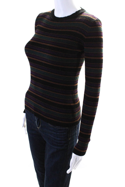 Cycle Wool Womens Crew Neck Ribbed Striped Sweater Purple Black Green Size XS